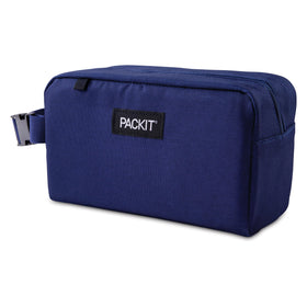 PackIt Freezable Snack Box True Blue, open, gel-lined interior for cooling.