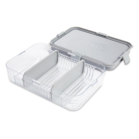 PackIt Mod Lunch container in steel gray with adjustable dividers for personalized portions.