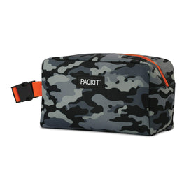 PackIt Snack Box clipped to a backpack for convenient on-the-go cooling.