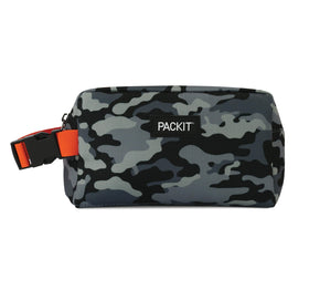 PackIt Snack Box in charcoal camo, open to show the cooling gel lining.