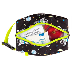 PackIt Spaceman clipped to stroller for convenient travel cooling