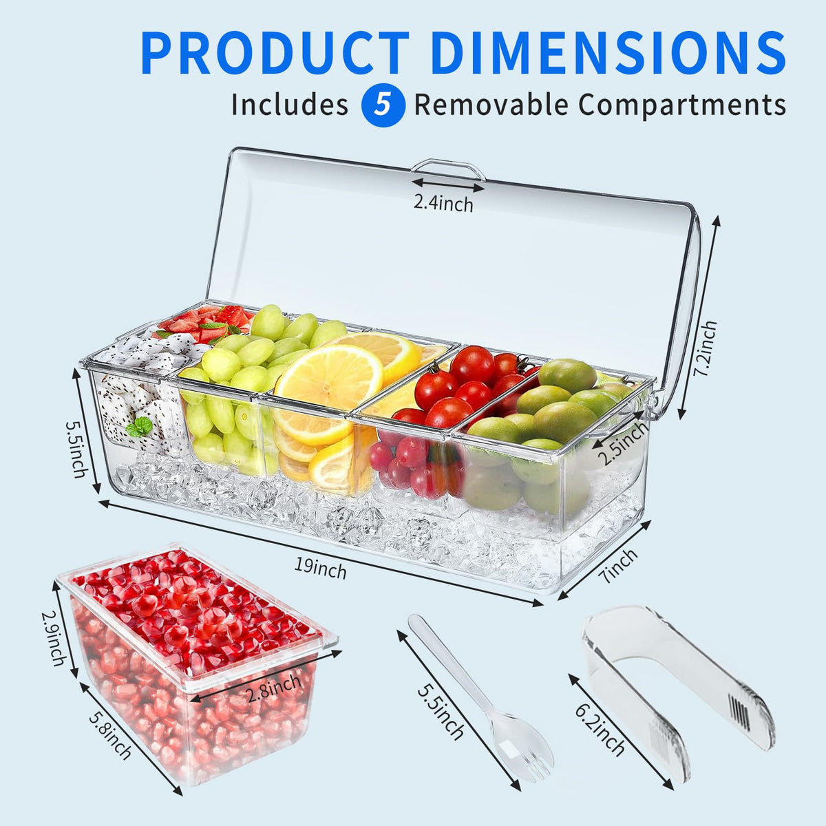 Padele five removable compartments demonstrates versatile serving and easy portion control.
