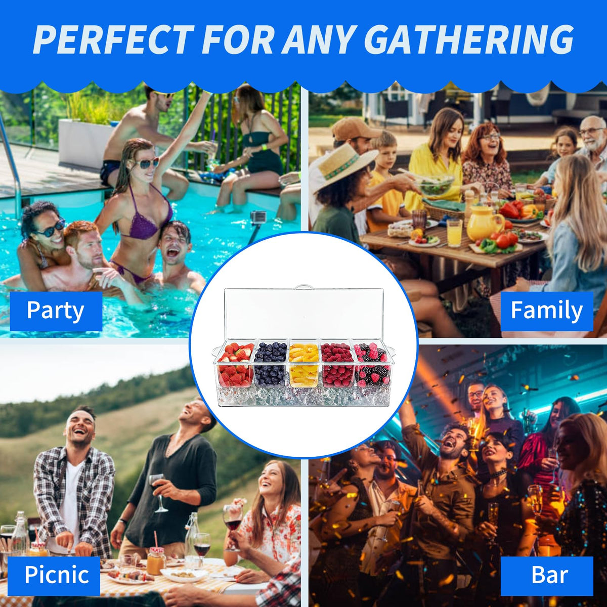 Padele portable garnish and fruit tray for outdoor events with easy transport.