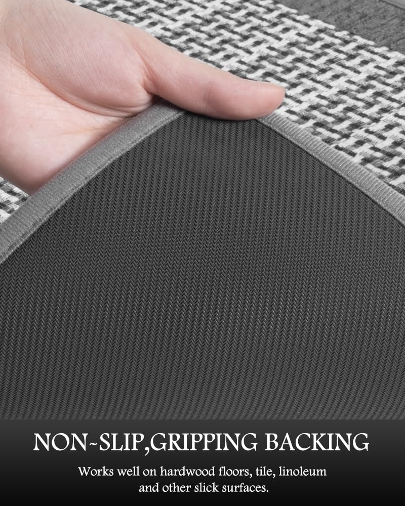 PADOOR flat-weave grey kitchen rug complements modern kitchen decor.