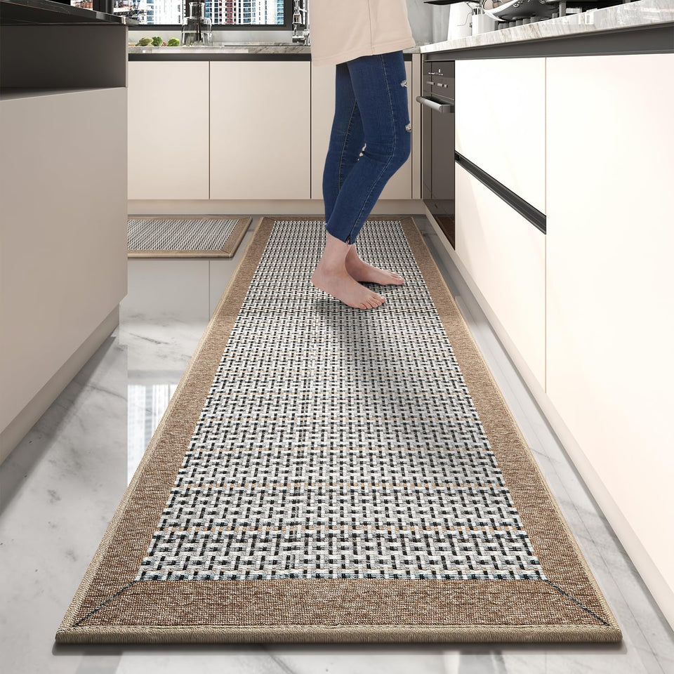 PADOOR non-slip kitchen rug 2.5x6 ft runner in brown helps secure footing.
