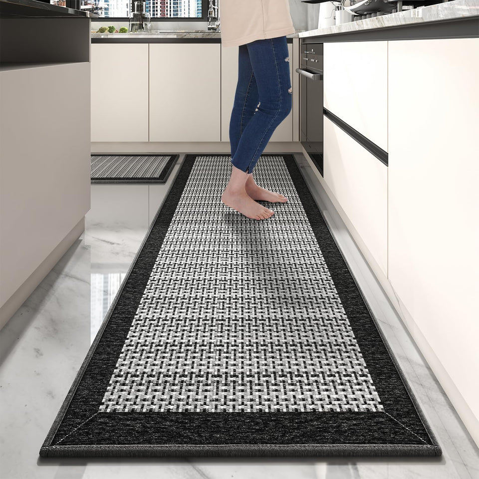 PADOOR non-slip kitchen rug runner demonstrates secure grip for busy, standing tasks.