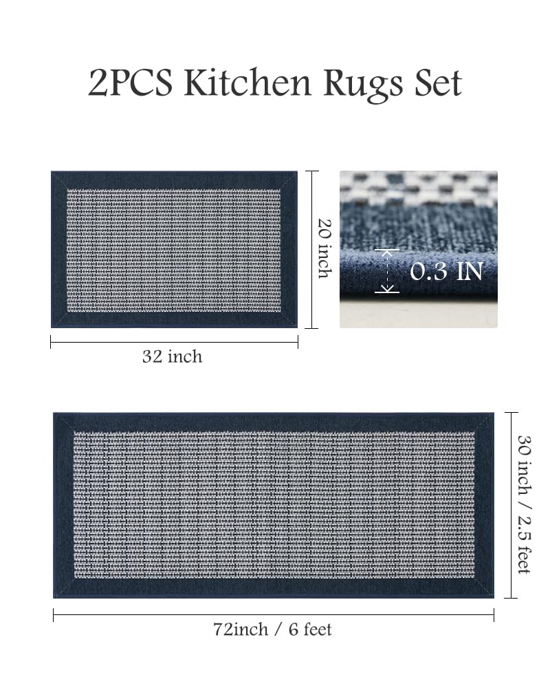 PADOOR non slip kitchen rug blue front of sink 20x32 in provides warmth and quick cleaning.