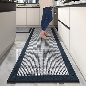 PADOOR non slip kitchen rug blue runner 2.5x6 ft offers secure footing in the kitchen.