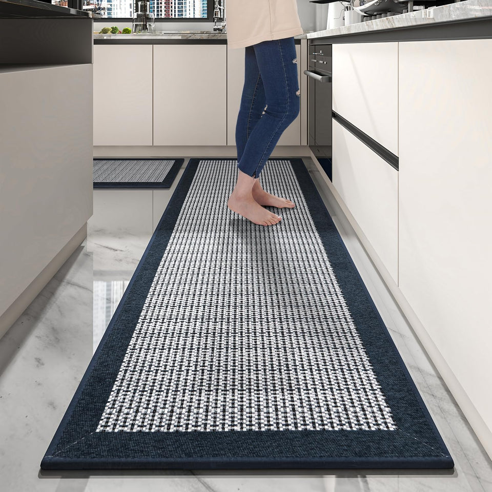 PADOOR non slip kitchen rug blue runner 2.5x6 ft offers secure footing in the kitchen.