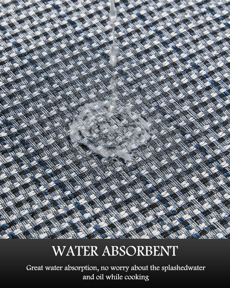 PADOOR washable blue kitchen rug set simplifies cleaning with cold water wash.