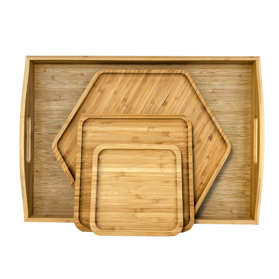 PAFREWOG bamboo serving tray with handles showing a large charcuterie board for family gatherings