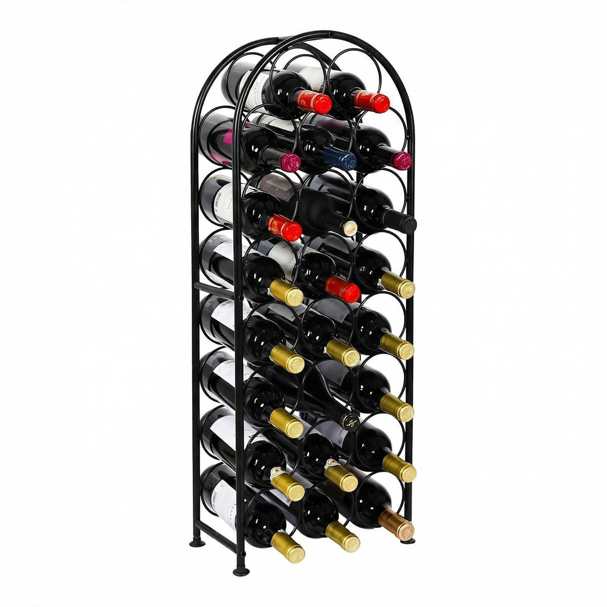PAG 23-bottle arched rack front view for sturdy freestanding home storage
