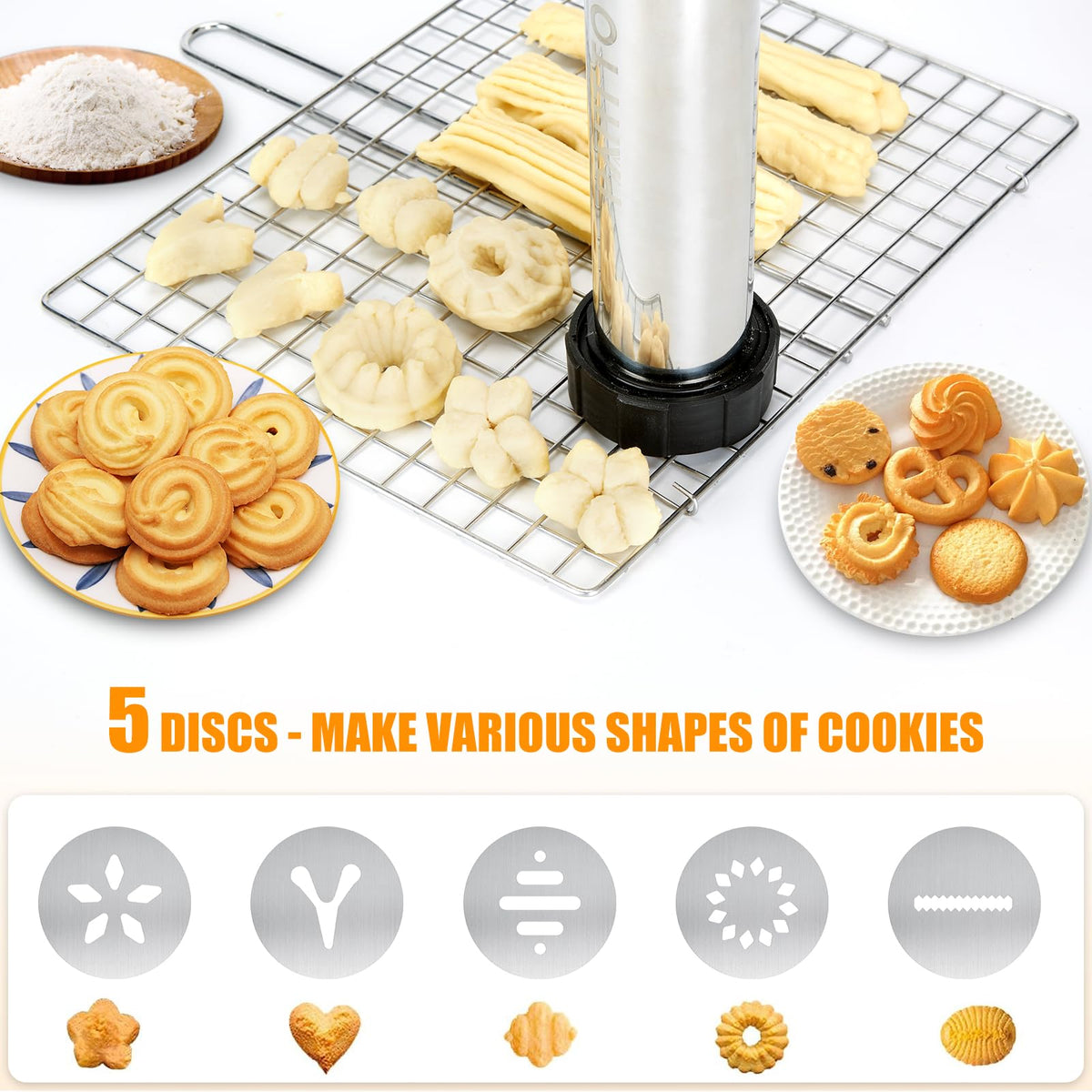 Includes 9 cookie discs and more for kitchen versatility.
