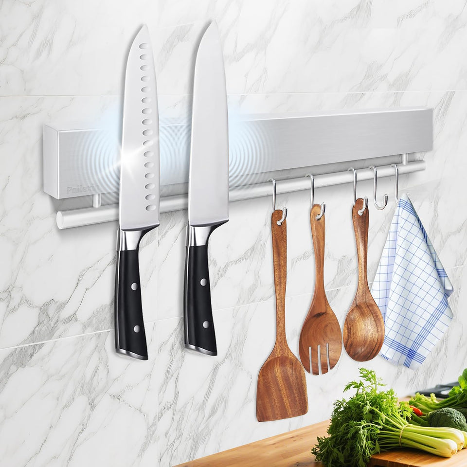 Pailexin 12-inch knife holder on wall for quick access.