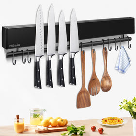 Pailexin 17in knife strip with 10 hooks keeps knives neatly organized within reach.