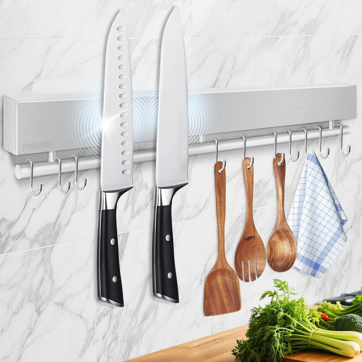 Pailexin 17-inch magnetic knife holder on wall for quick access