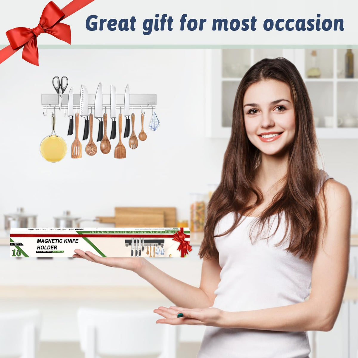 Pailexin kitchen organization with magnetic knife rack keeps counters tidy