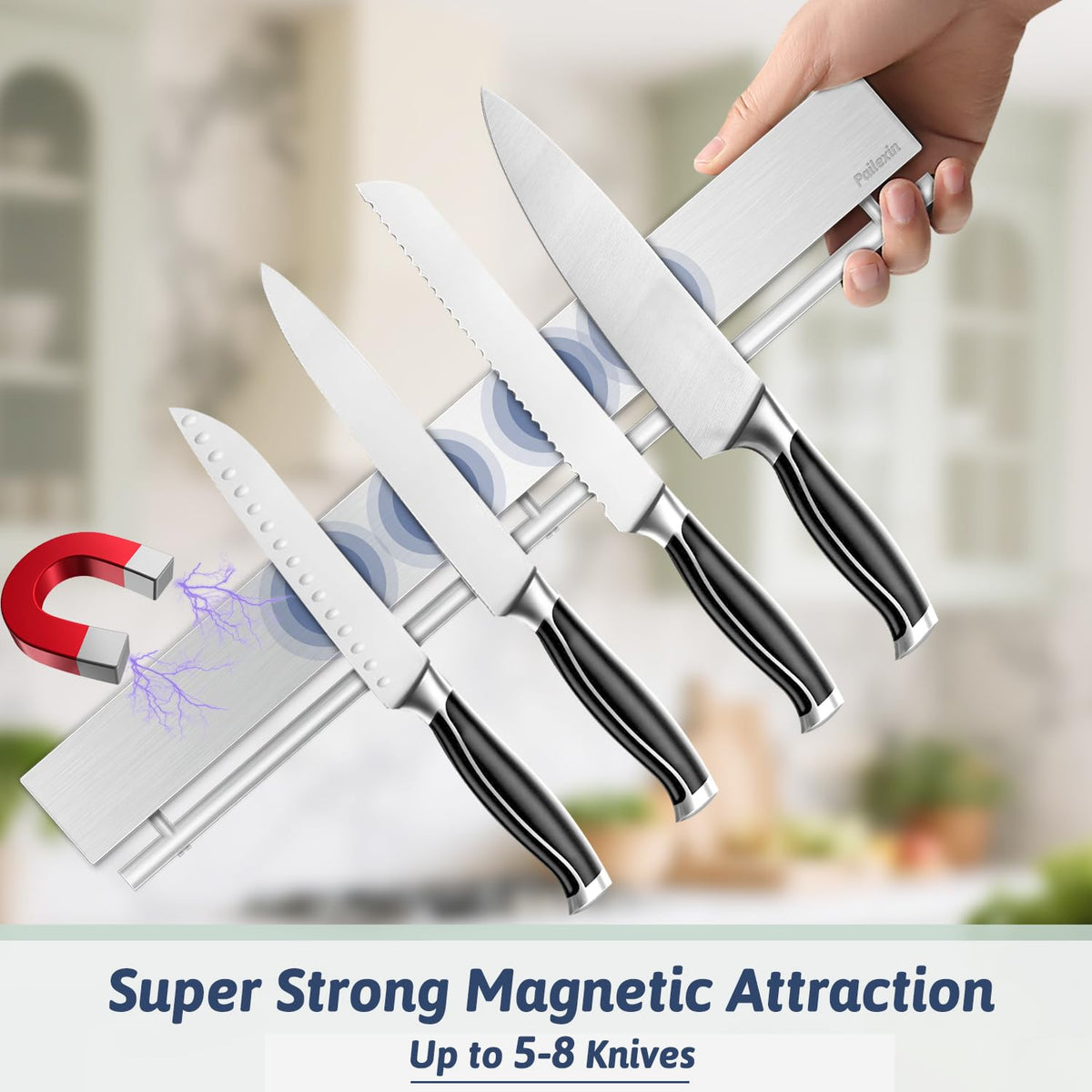 Pailexin knife holder with hook bar for utensils and spoons