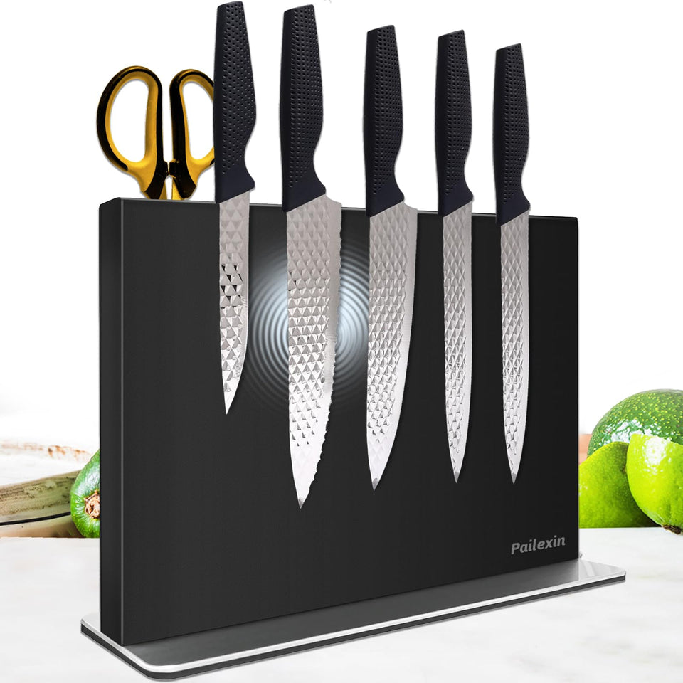 Pailexin magnetic knife block front view showing double-sided magnets for easy access.
