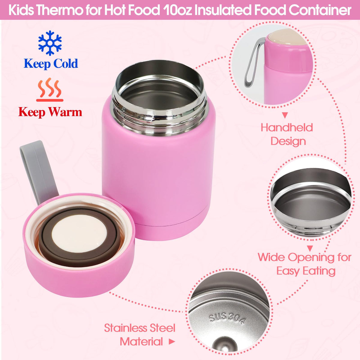 PainZieteg stainless steel 10oz thermos keeps soup warm or drink cool
