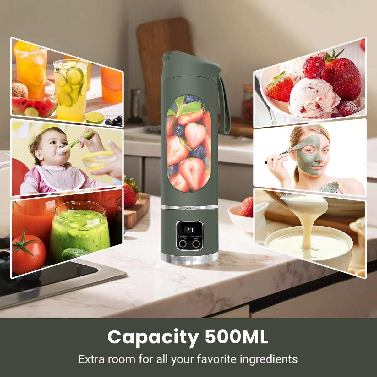 Pakay portable blender demonstrates ice-crush capability for frozen fruit drinks