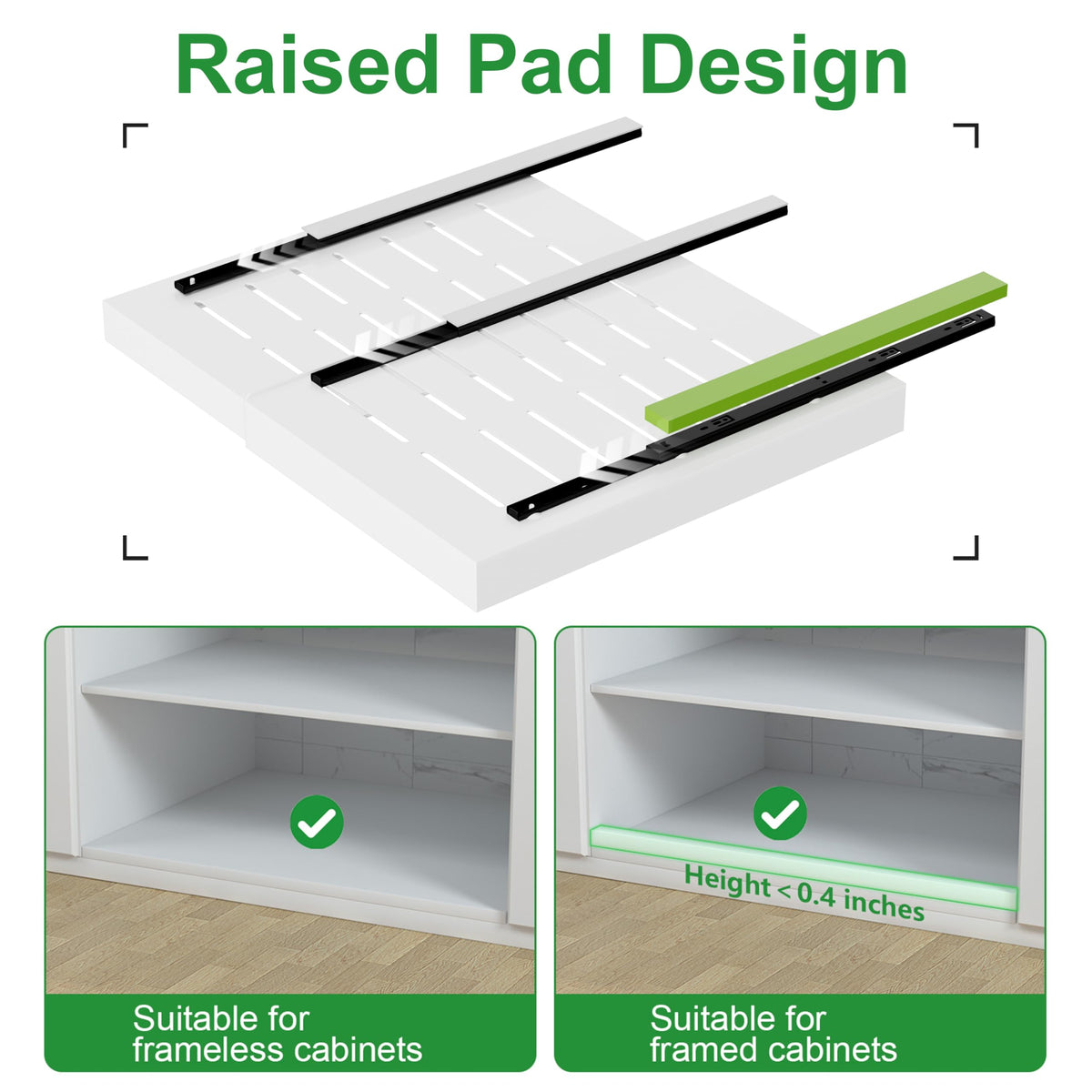 Adjustable width from 15 to 26 inches fits many cabinets