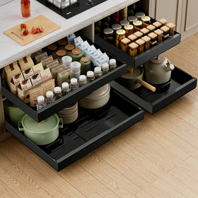 PAKETA expandable pull-out cabinet organizer with 21in depth maximizes cabinet space