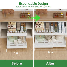 Installed under cabinet showing easy reach to items with extendable drawer