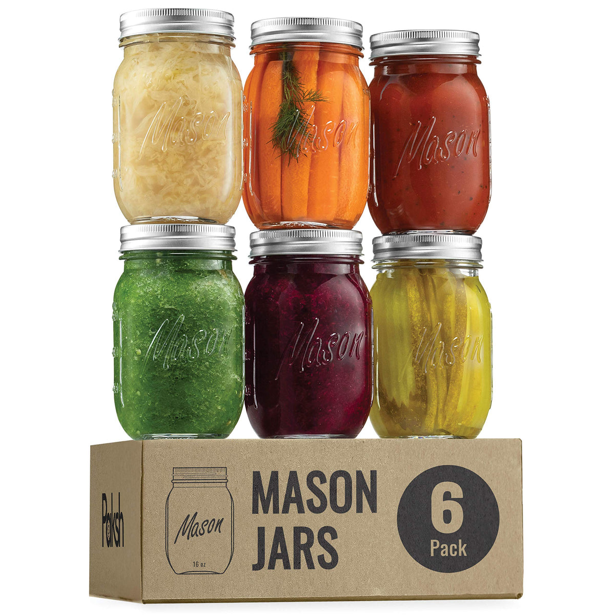 Paksh Novelty 6-pack regular-mouth jars for pantry organization.
