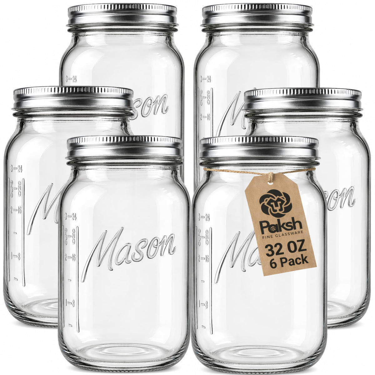 Paksh Novelty 32oz mason jar with wide mouth for easy filling and canning.