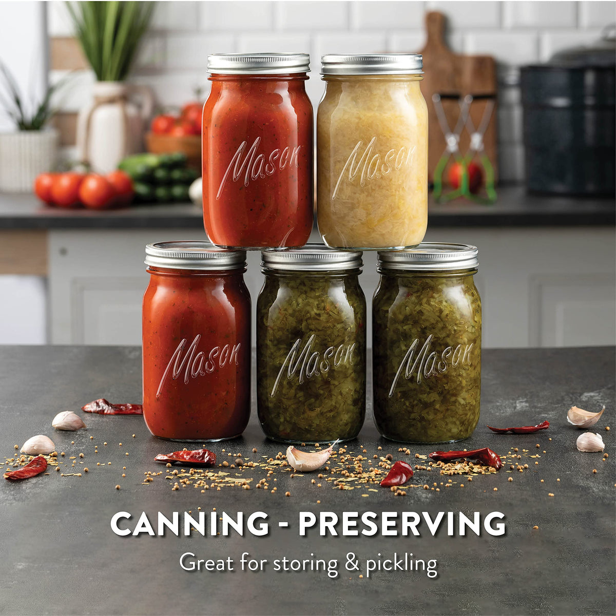 Paksh Novelty mason jars six-pack for batch storage and canning.