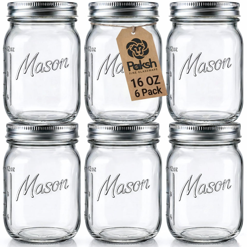 Paksh Novelty 16 oz regular-mouth jar with lid and seal band for airtight storage.