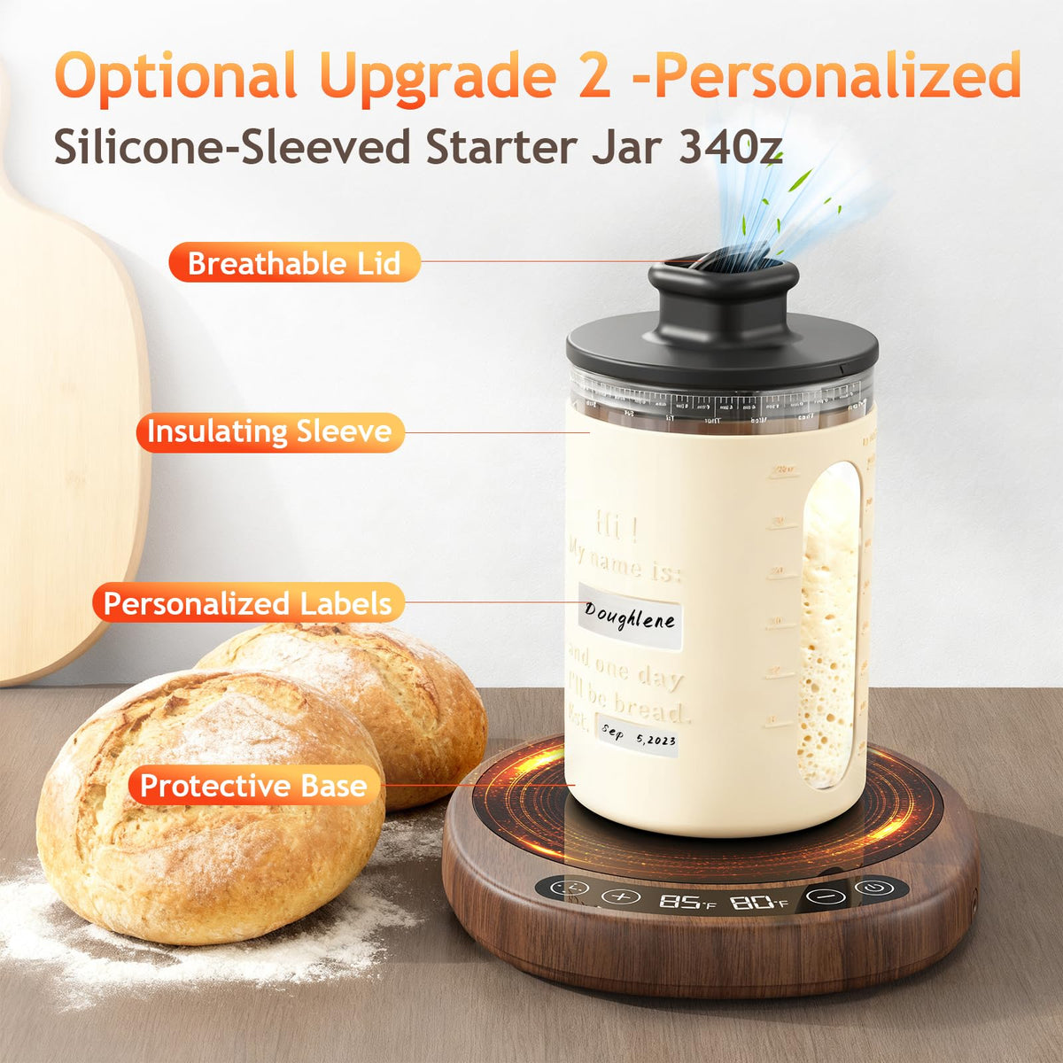 Adjustable probe works with mason jars and glass containers.