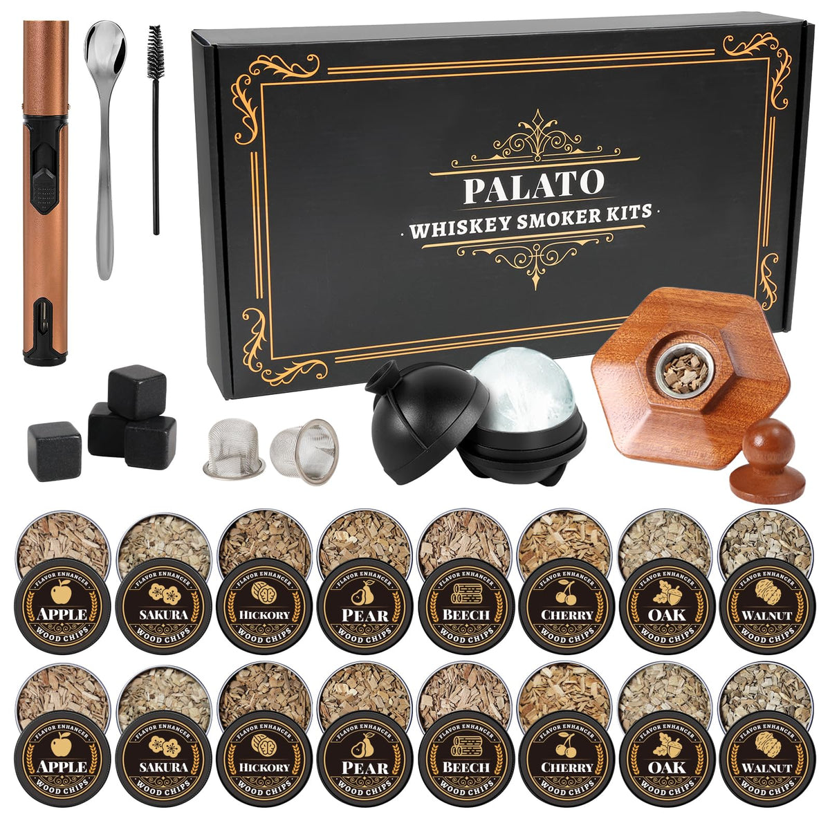 PALATO 27Pcs whiskey smoker kit all-in-one for smoky cocktails at home