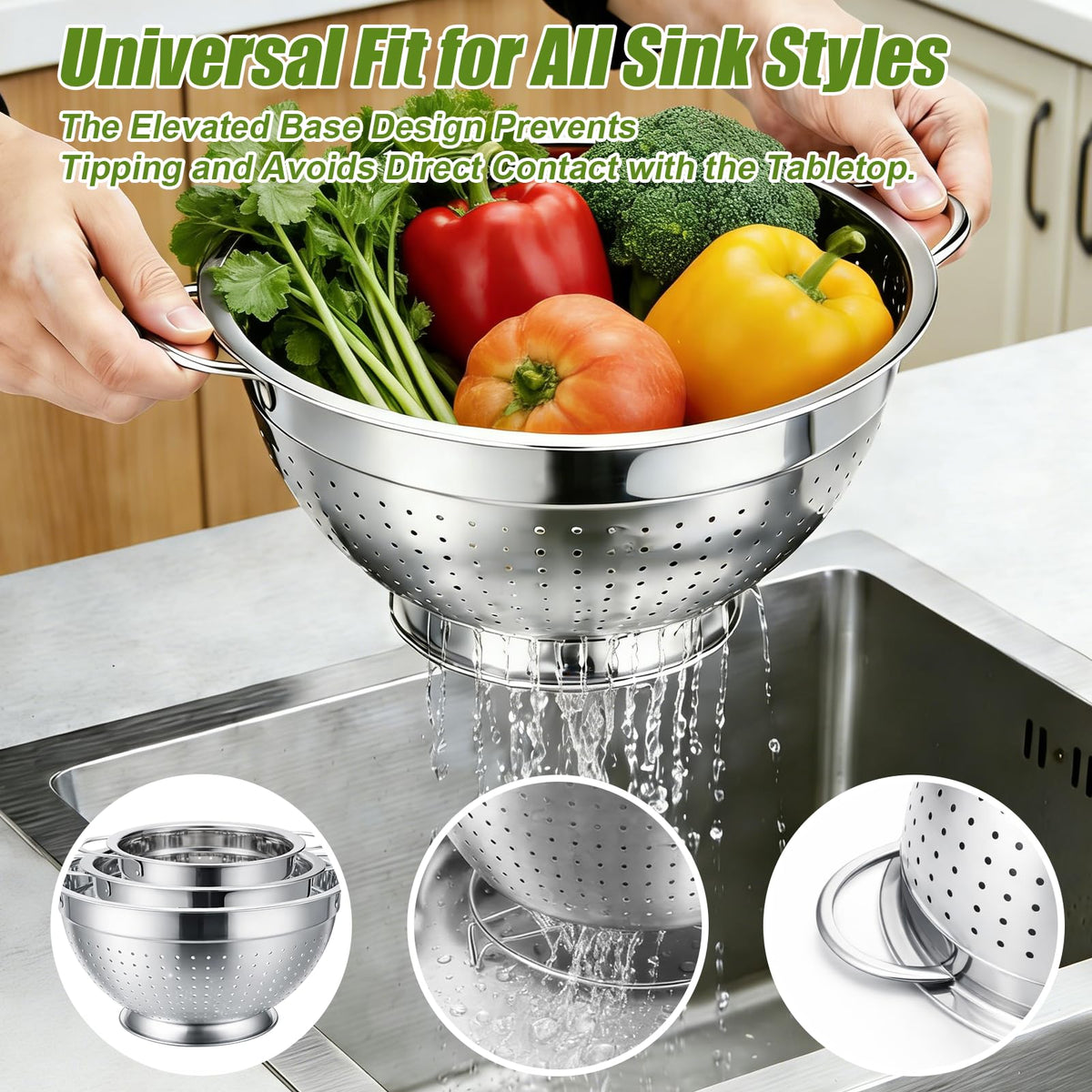 Palksky 9-inch colander for washing vegetables and grains efficiently