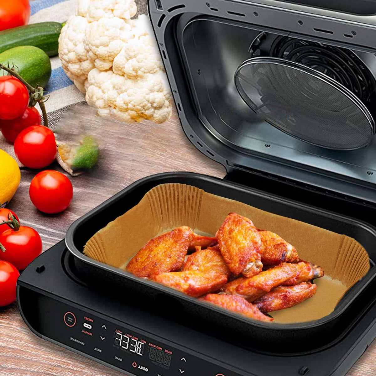 Palksky air fryer paper rectangular liner withstands heat up to 428F for versatile meals