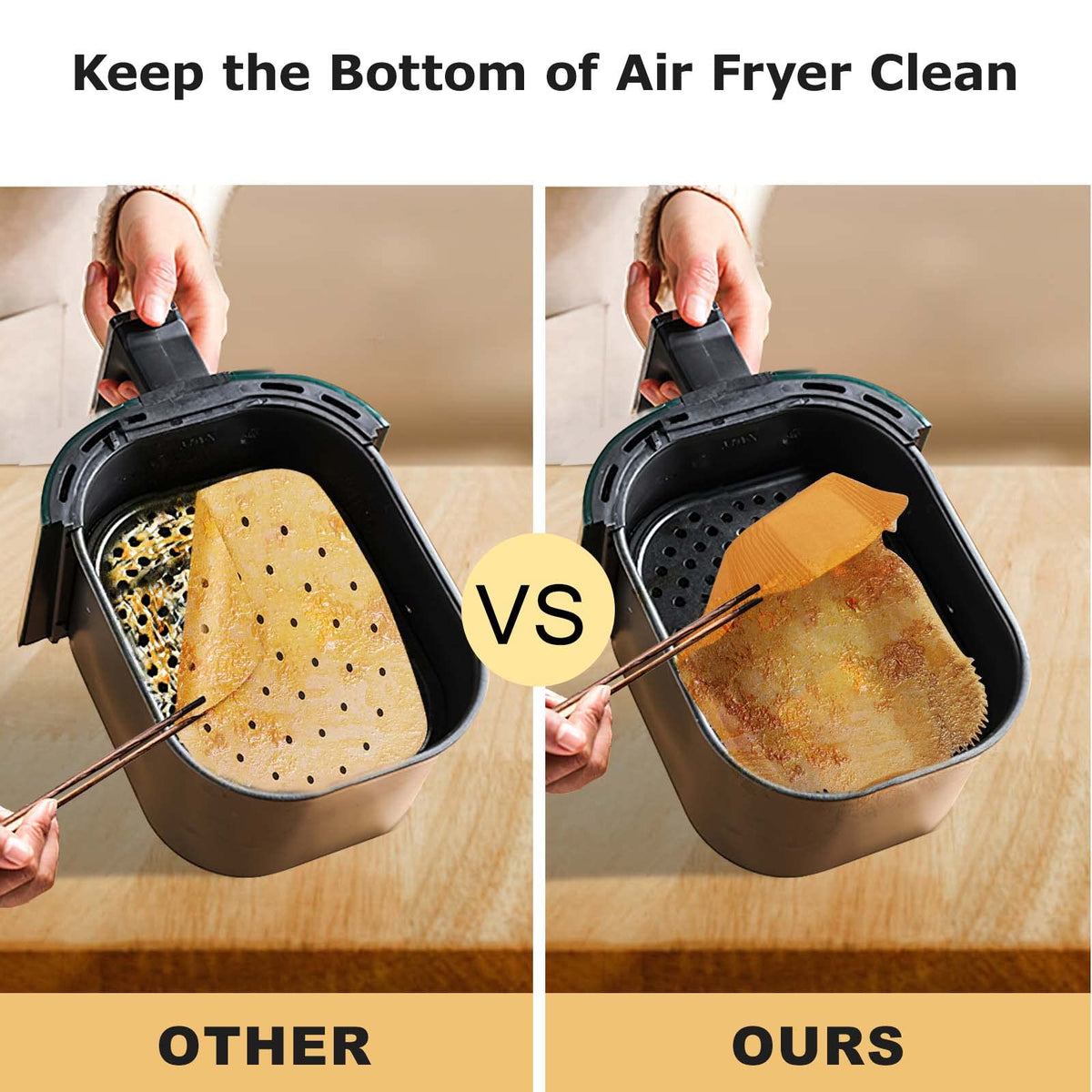 Palksky air fryer paper rectangular liner in use inside a fryer for clean cooking