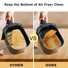 Palksky air fryer paper rectangular liner in use inside a fryer for clean cooking