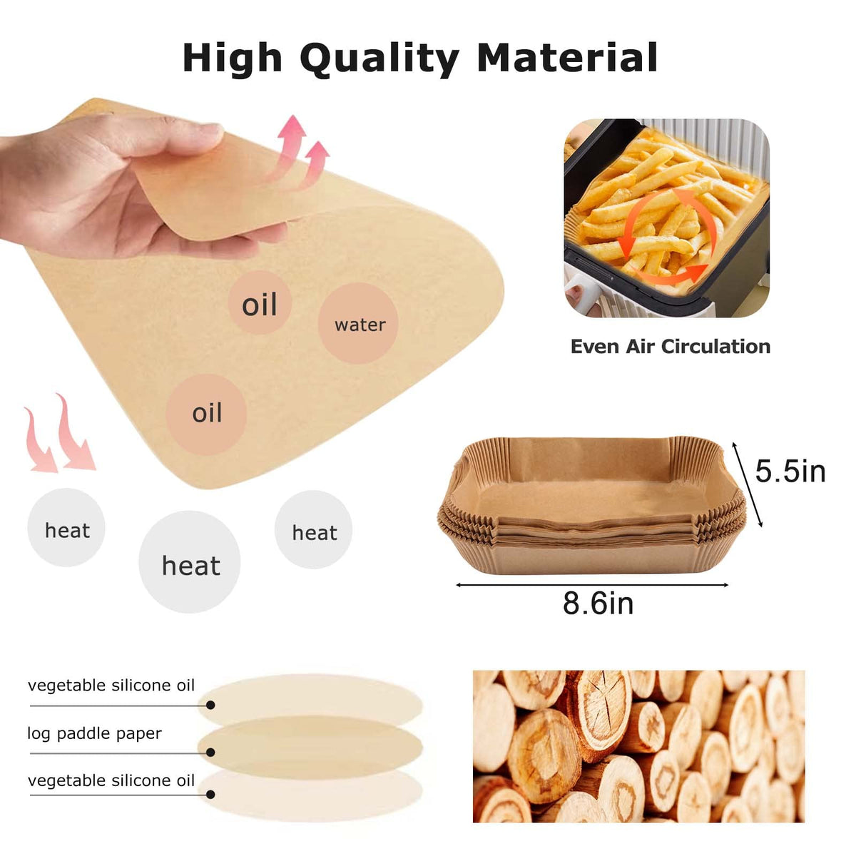 Palksky air fryer paper rectangular pack highlights 100-count convenience for quick meals