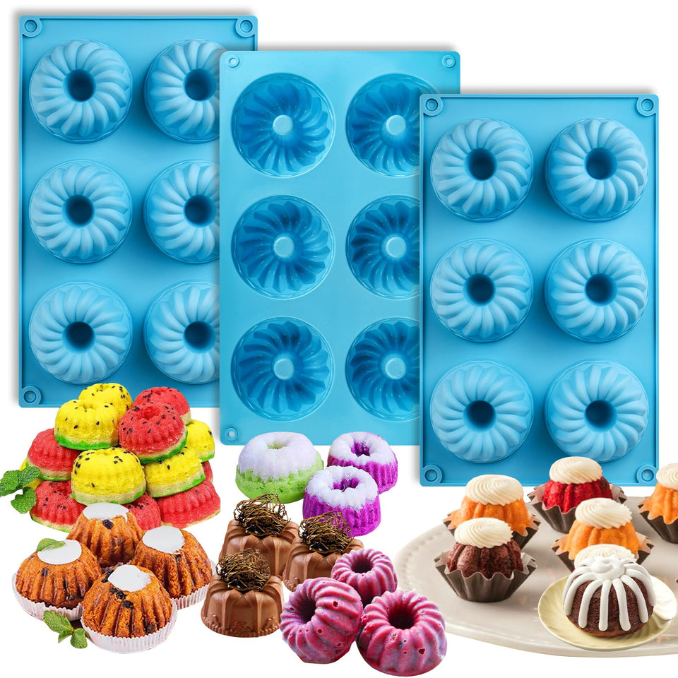 Palksky mini fluted tube pan with six cavities for uniform mini cakes.