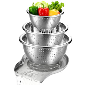 Palksky self-draining base with colander in use for easy pasta draining above the sink