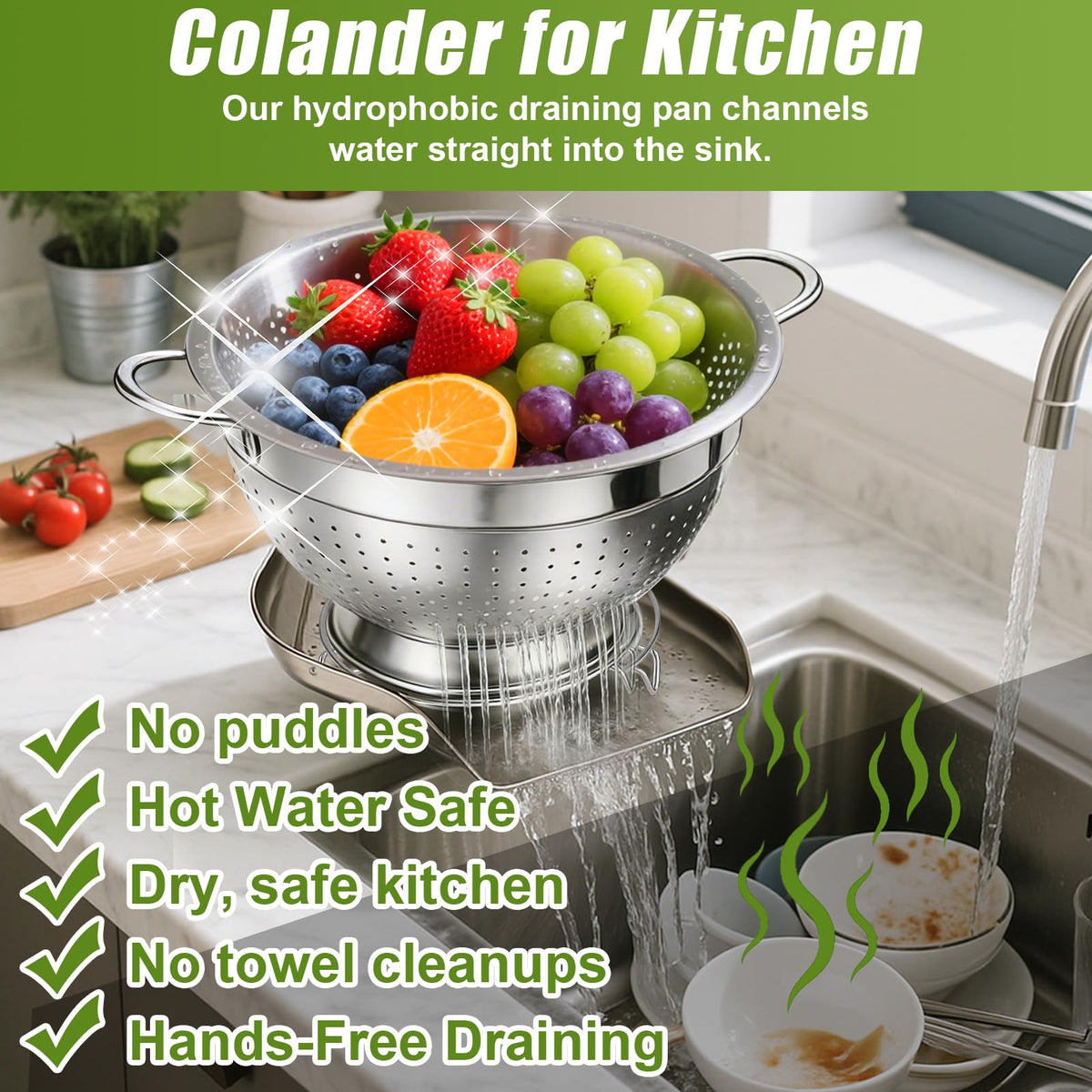 Palksky self-draining base keeps food elevated and drains into sink