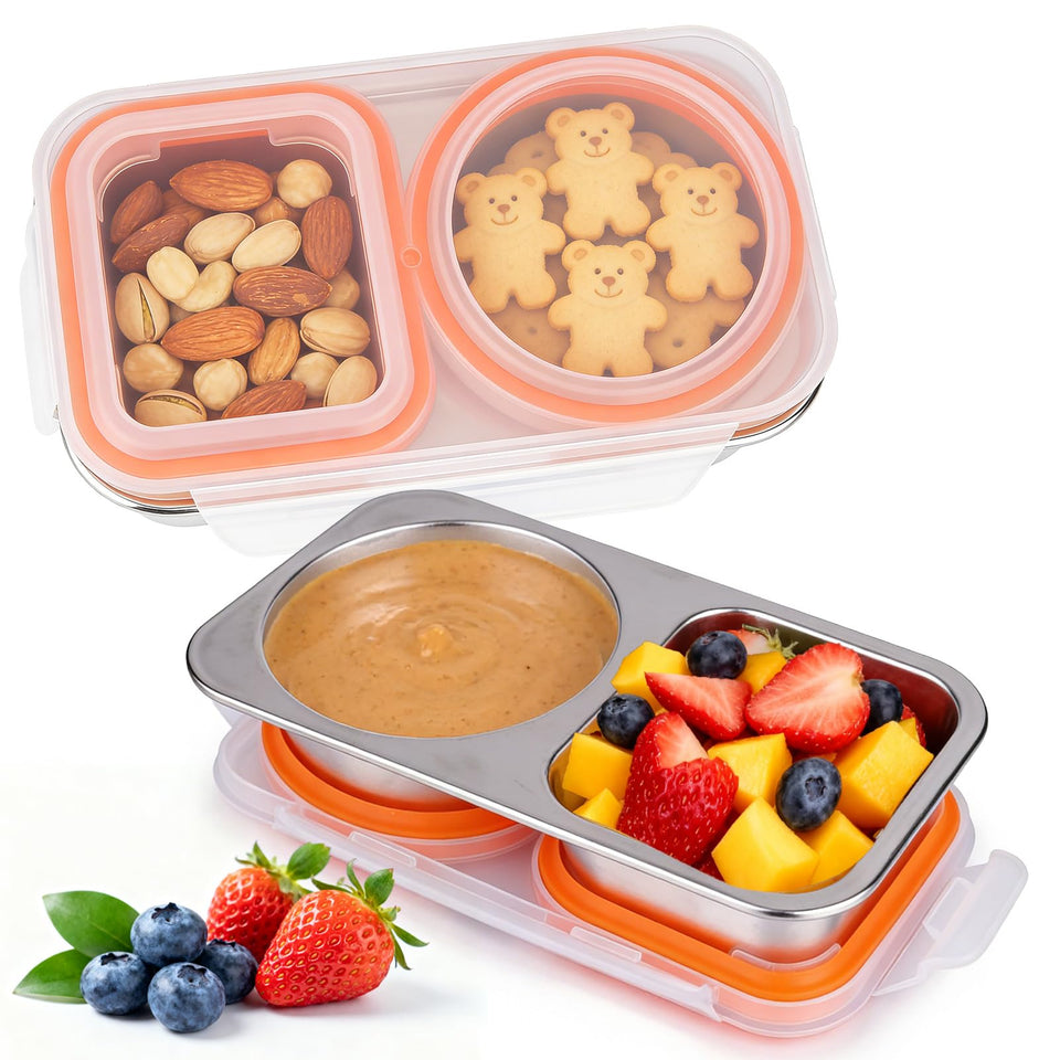 Palksky stainless steel snack container with two compartments for neat portioning