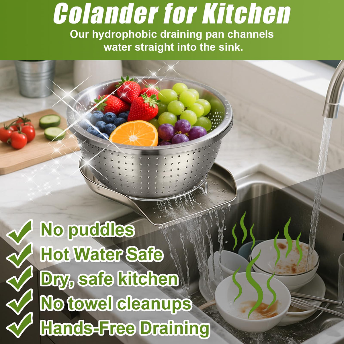 Palksky three-size stainless steel colanders stacked for versatile tasks