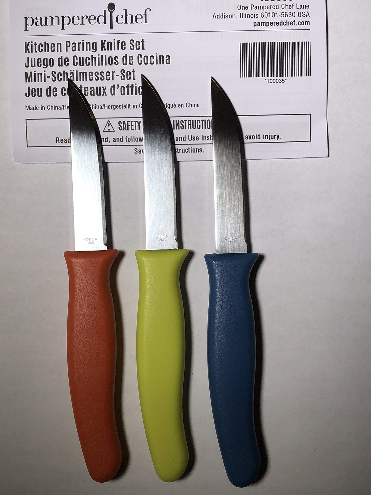Close-up of Pampered Chef paring knife blade highlighting sharp edge for clean cuts