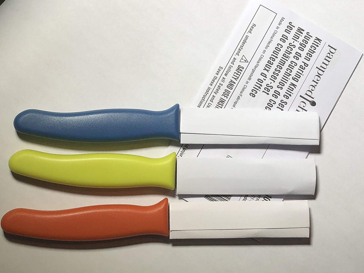 Pampered Chef paring knives on countertop ready for quick kitchen prep