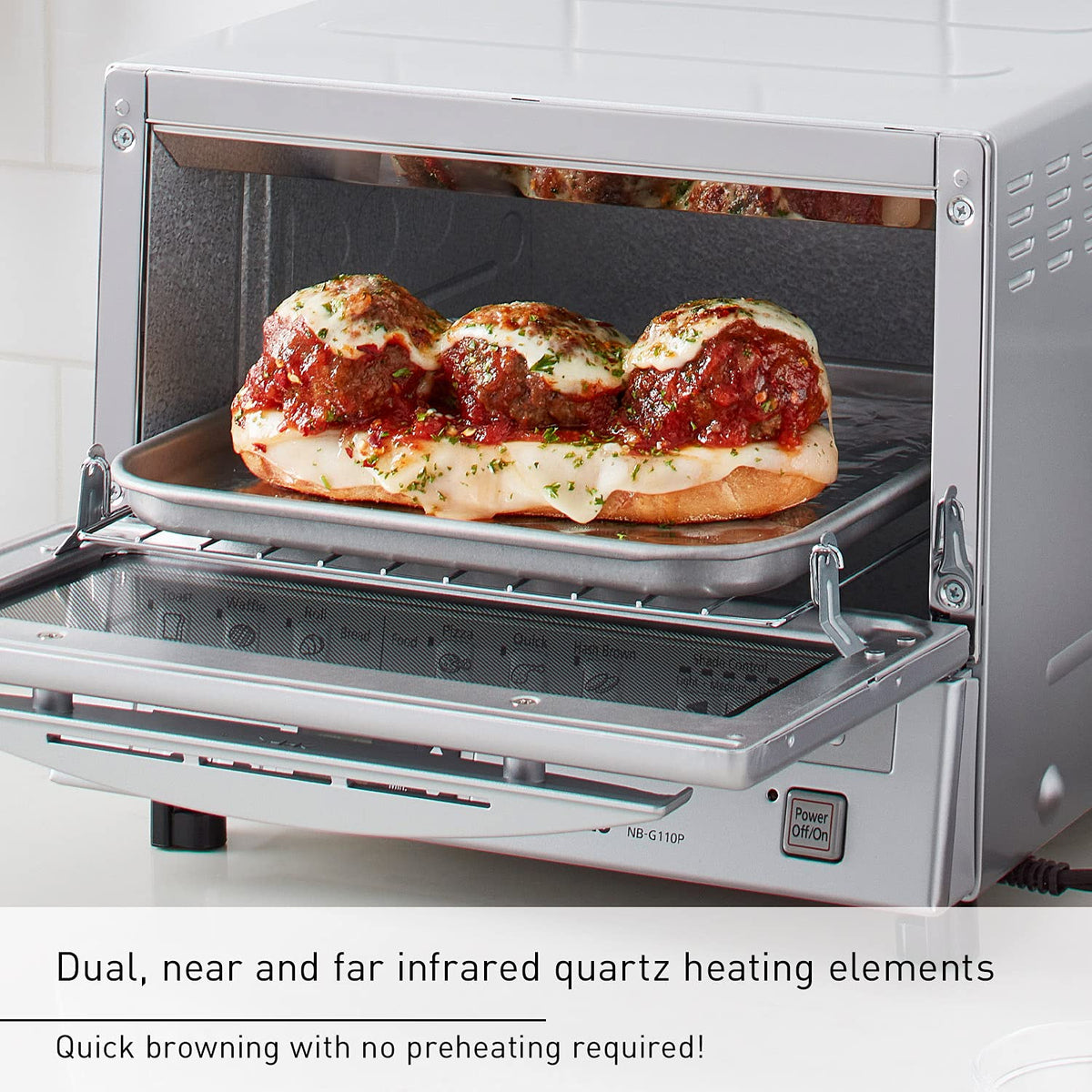 Panasonic FlashXpress interior with removable crumb tray for quick cleanup.