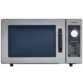 Panasonic NE-1025F compact microwave front view showing space-saving design for busy break rooms.