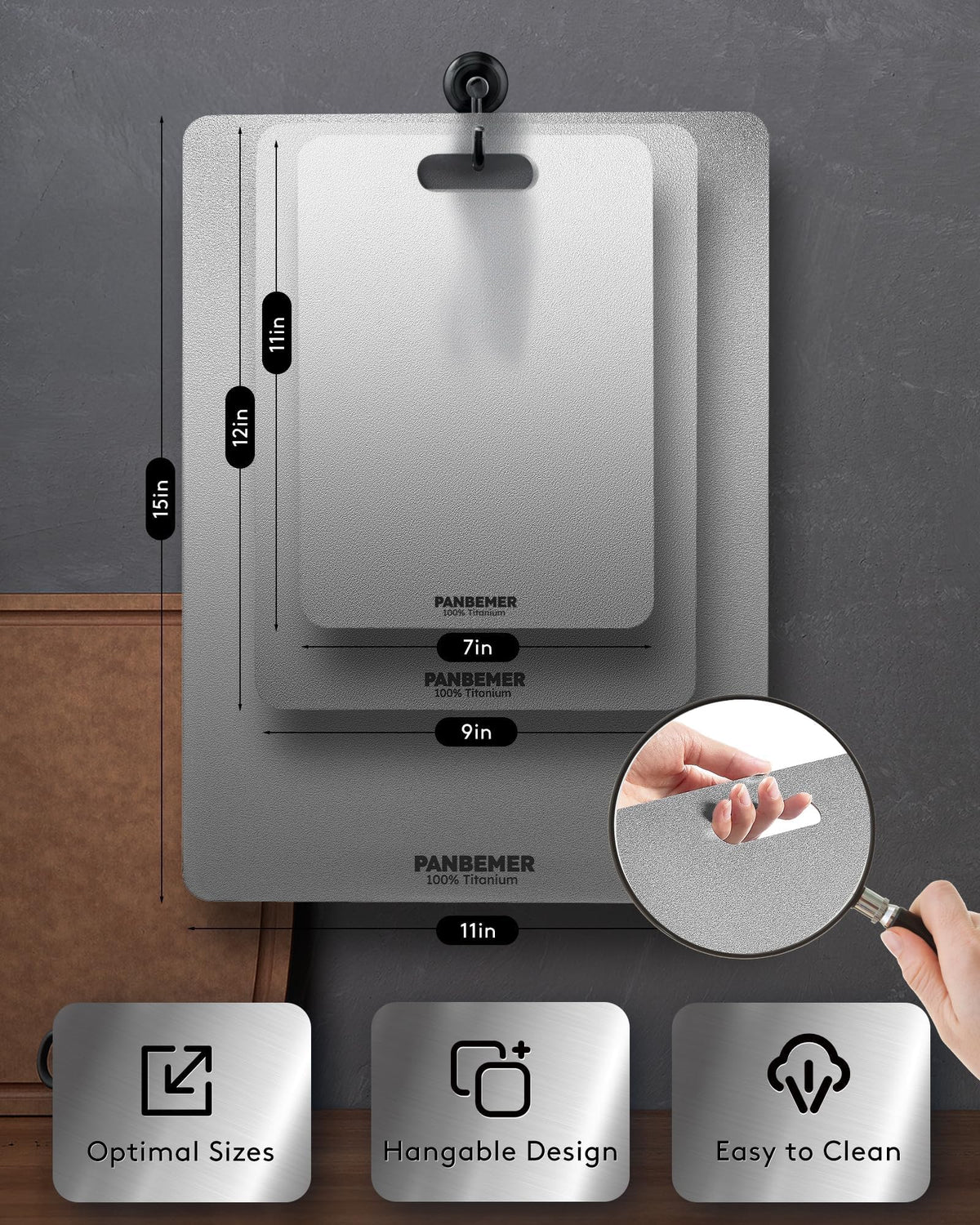Panbemer Titanium Cutting Board resists knife marks for lasting use.