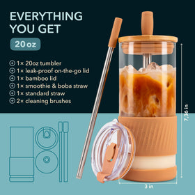 Pandaloo bamboo lid closeup on glass cup, stylish and reusable.
